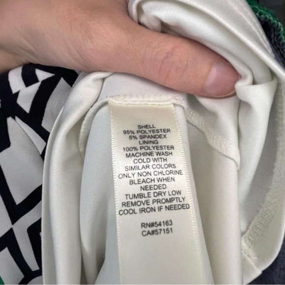 Eliza J Black White Green Boxy Geometrical 3/4 Sleeve Jersey Knit ShiftDress Mod - Picture 8 of 11